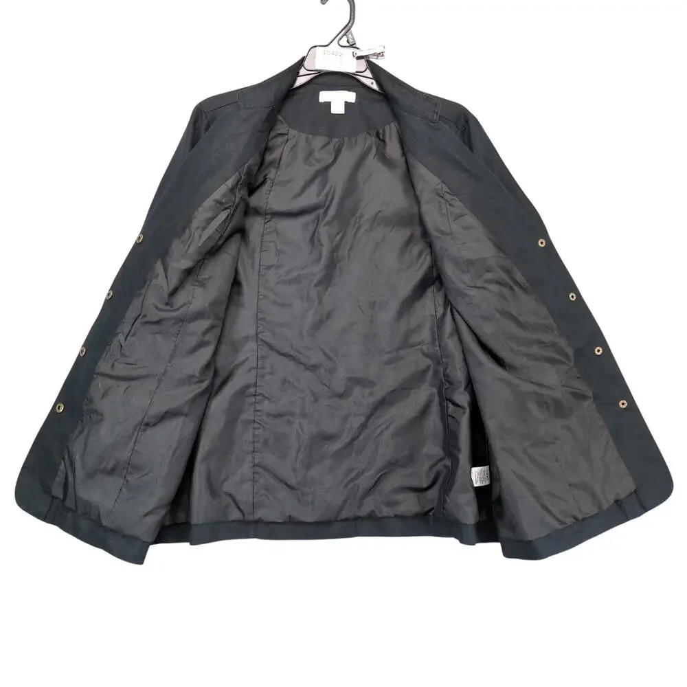 Coldwater Creek Black Linen Cotton Peacoat Jacket Women's 16 Snap Close Roll Tab